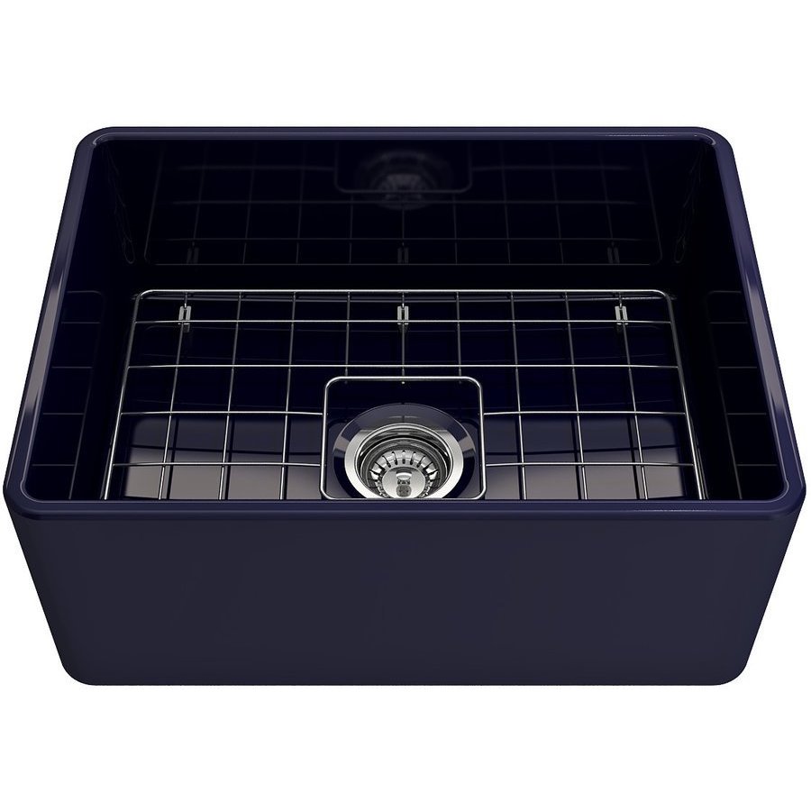 Bocchi 24 Inch Classico Farmhouse Apron Fireclay Single Bowl Kitchen Sink With Bottom Grid And Strainer Sapphire Blue 1137 010 0120 Keats Castle