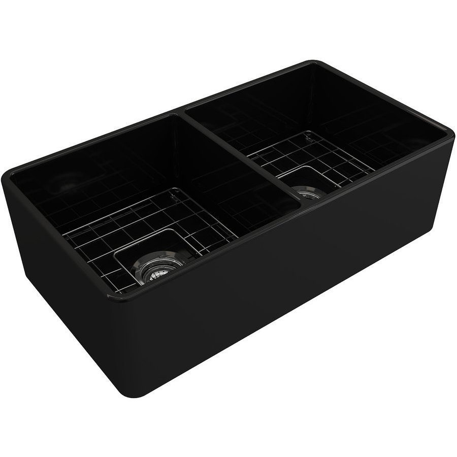 Matte Black Fireclay 33 in. Single Bowl Farmhouse Apron Workstation Kitchen  Sink with Bottom Grid and Strainer