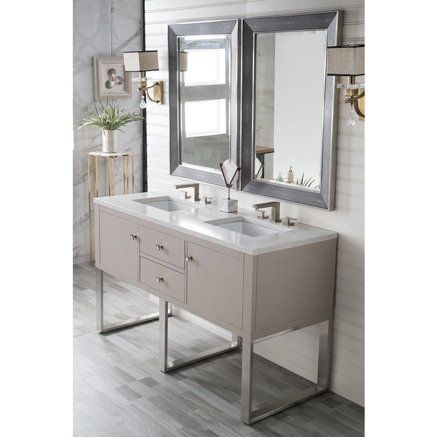 James Martin 60 Inch Westlake Double Sink Vanity With Eternal Jasmine Pearl Quartz Top Mountain Mist 311 V60d Mtm 3ejp Jkeats