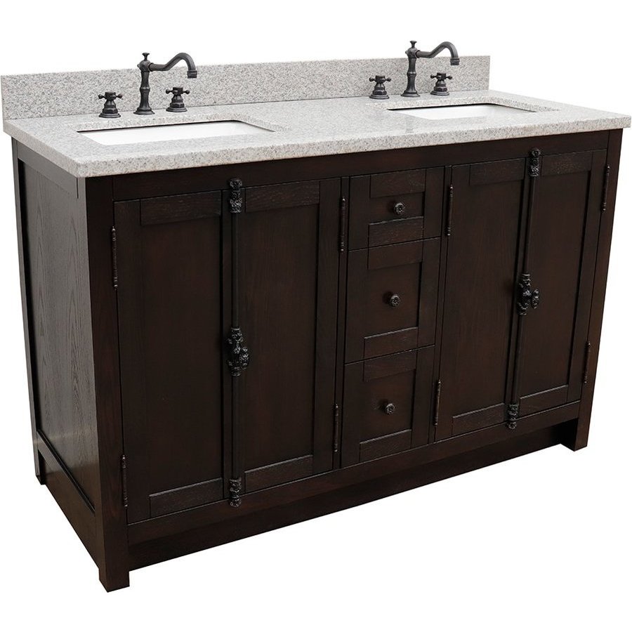 Bellaterra 55 Inch Double Sink Bathroom Vanity Brown Ash With
