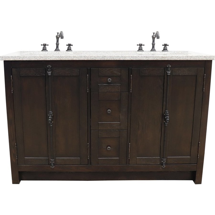 Bellaterra 55 Inch Double Sink Bathroom Vanity Brown Ash With