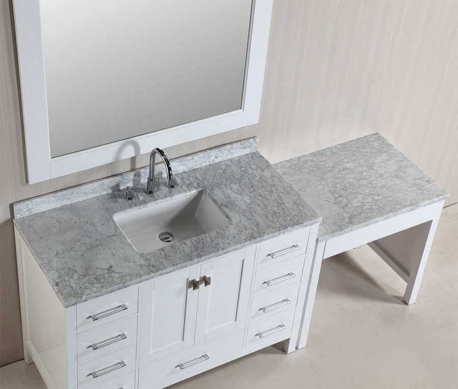 single sink vanity with makeup area