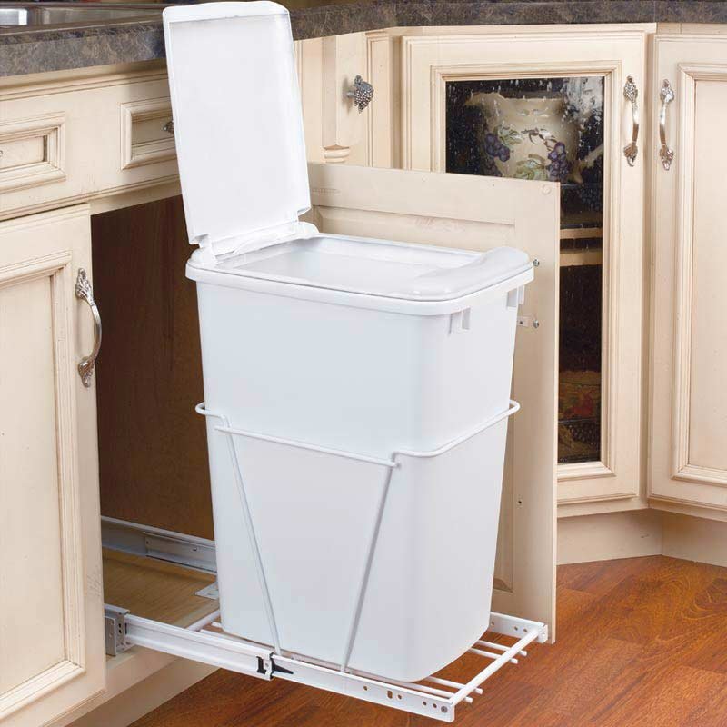 45 Quart Double Bins, Bottom Mount Soft Close Pull Out Trash Can Wooden Drawer Couver