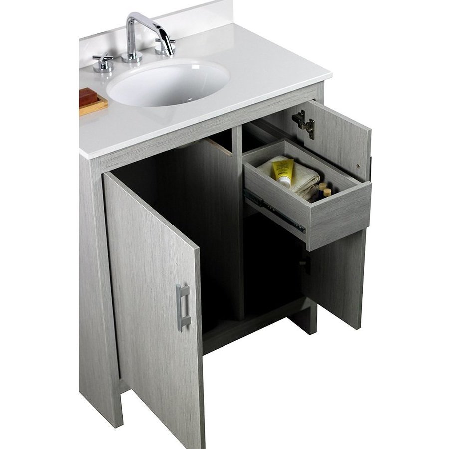 Bellaterra 31 Inch Single Sink Bathroom Vanity Gray Pine And Nickel With Oval Sink White Quartz Top 808130 30 Gp Weo Keats Castle