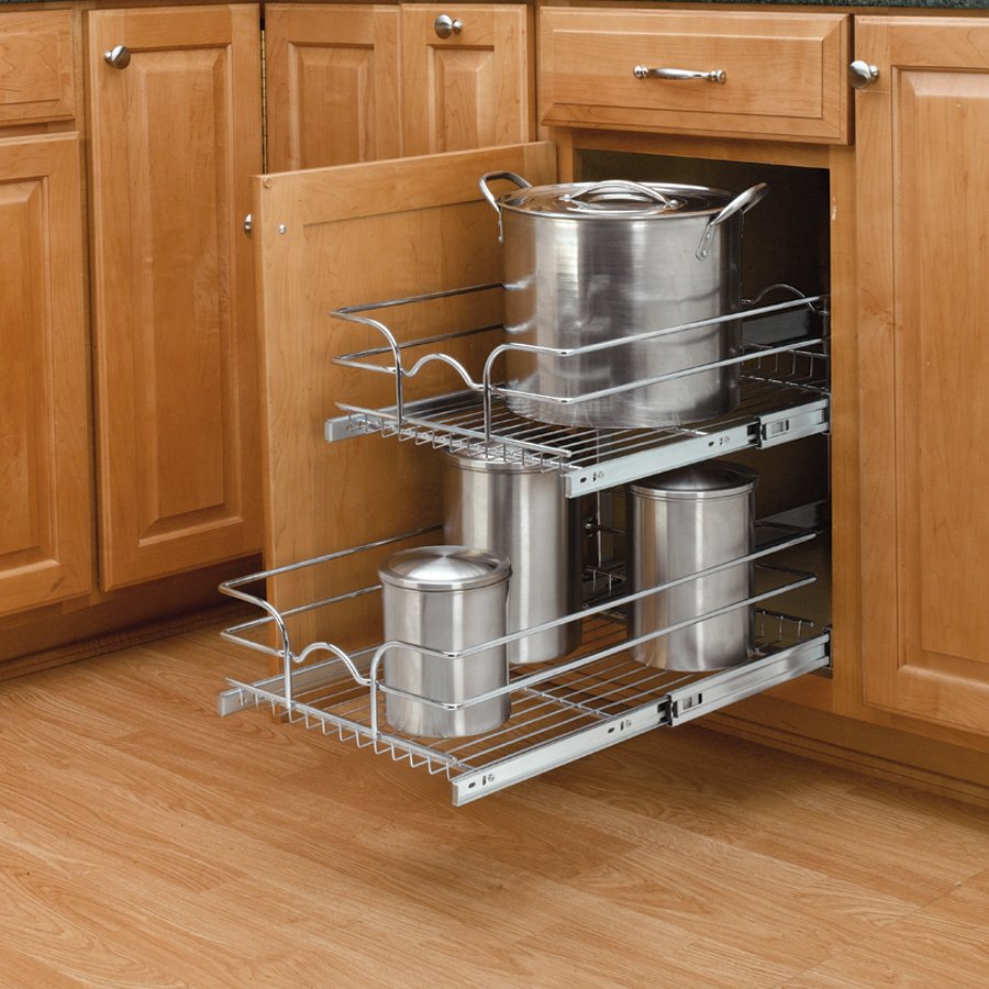 Rev-A-Shelf 18 Inch Width 2 Tier Wire Kitchen Cabinet Pull-Out Basket,  Chrome, Min. Cabinet Opening: 17-1/2 W x 22-1/8 D x 19-1/8 H  5WB2-1822CR-1