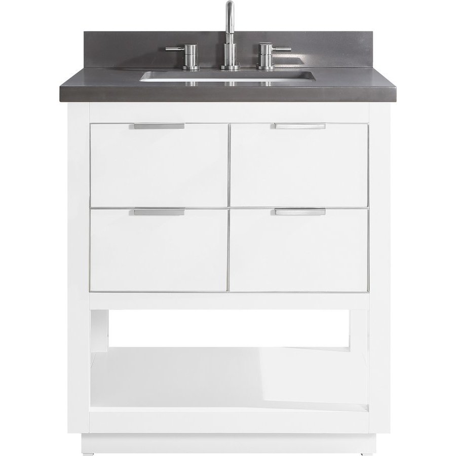 Avanity 31 Inch Allie Single Sink Vanity White With Brushed Silver Trim And Gray Quartz Top Allie Vs31 Wts Gq Keats Castle