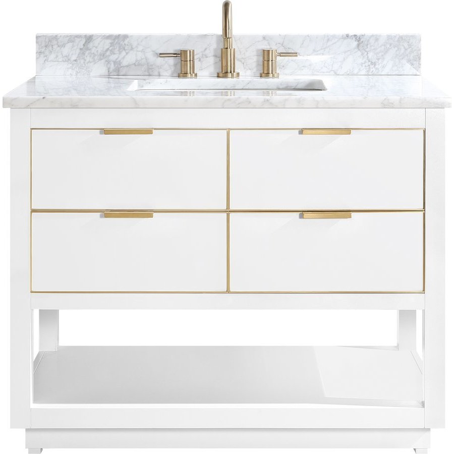 Avanity 43 Inch Allie Single Sink Vanity White With Matte Gold Trim And Carrara White Marble Top Allie Vs43 Wtg C Keats Castle