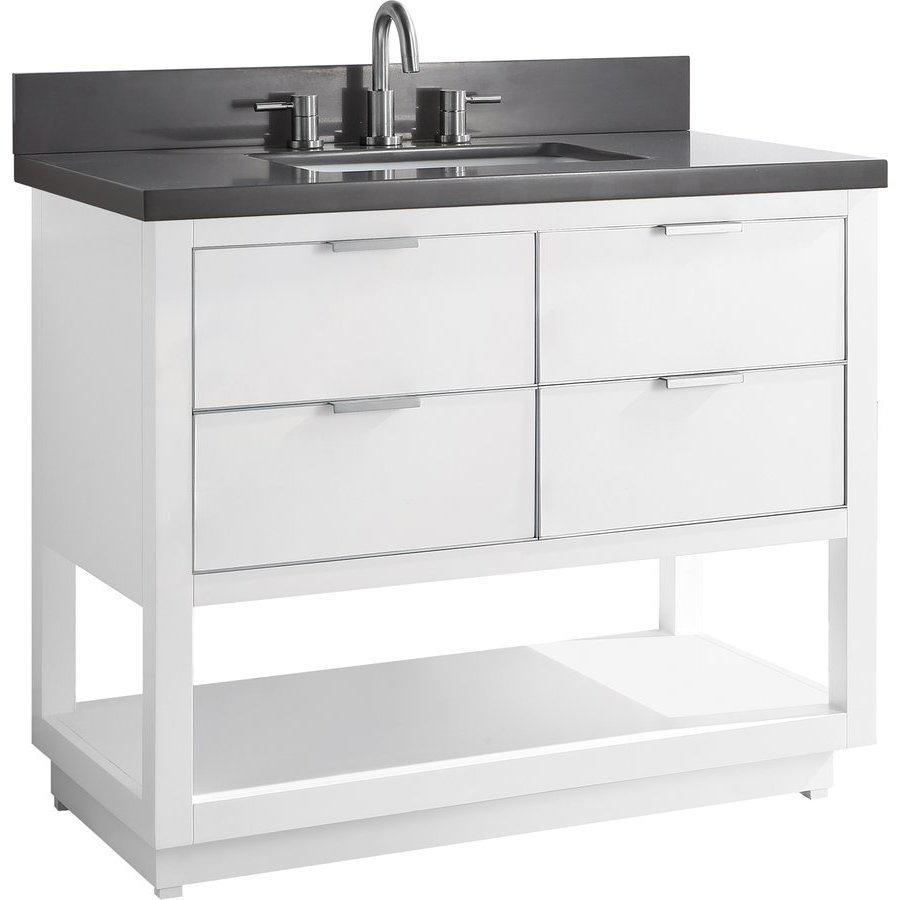 Avanity 43 Inch Allie Single Sink Vanity White With Brushed Silver Trim And Gray Quartz Top Allie Vs43 Wts Gq Keats Castle