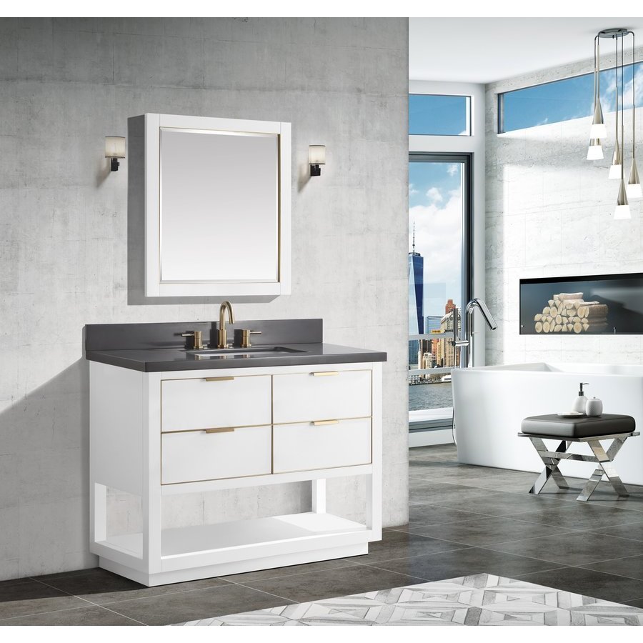 Avanity 43 Inch Allie Single Sink Vanity White With Matte Gold Trim And Gray Quartz Top Allie Vs43 Wtg Gq Keats Castle