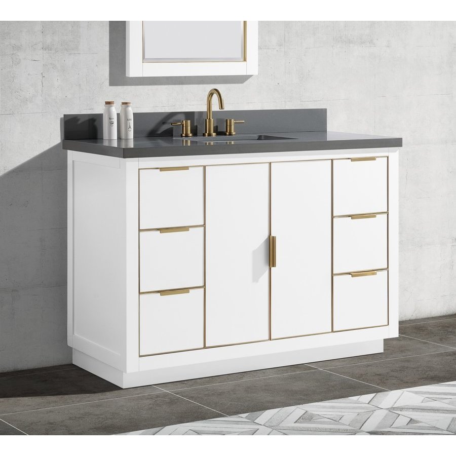 Avanity 49 Inch Austen Single Sink Vanity, White with Matte Gold Trim ...