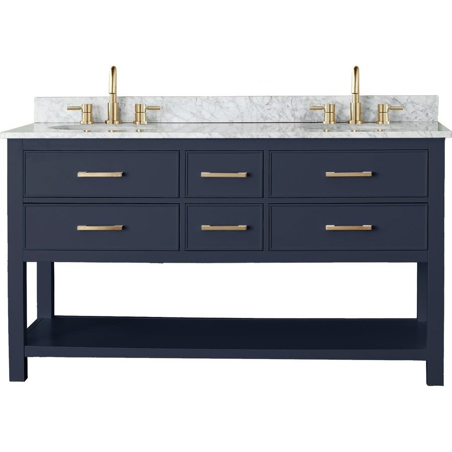 Avanity 61 Inch Brooks Double Sink Vanity With Carrara White Marble Stone Top Navy Blue Brooks Vs60 Nb C Keats Castle