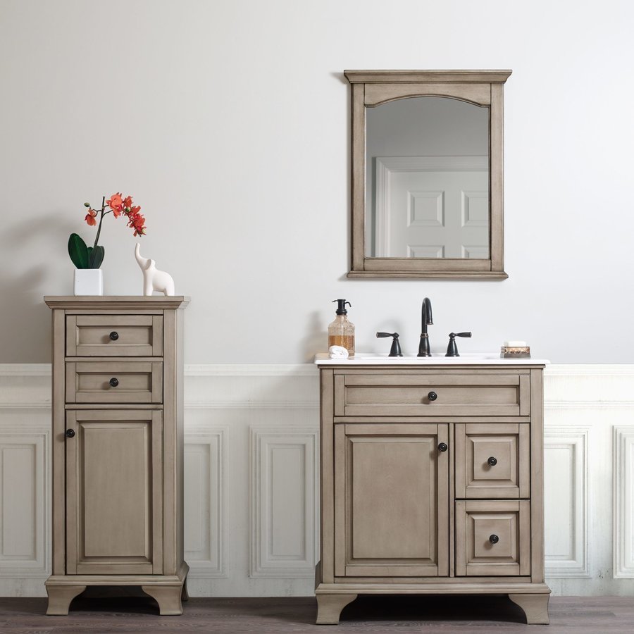 Foremost 31 Inch Corsicana Single Sink Vanity with Carrara White Marble Top - Antique Gray ...