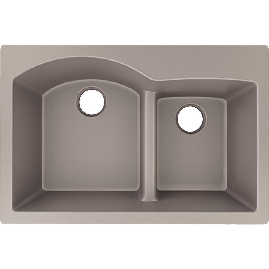 Elkay Quartz Luxe 22 Offset 60 40 Double Bowl Drop In Sink Silvermist   ELXH3322RSM OHND RDR 