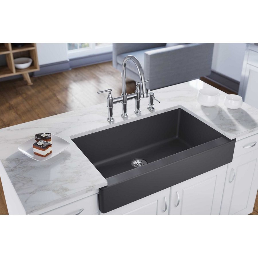 Elkay Quartz Luxe 21 Single Bowl Farmhouse Sink, Charcoal ELXUFP3620CH0