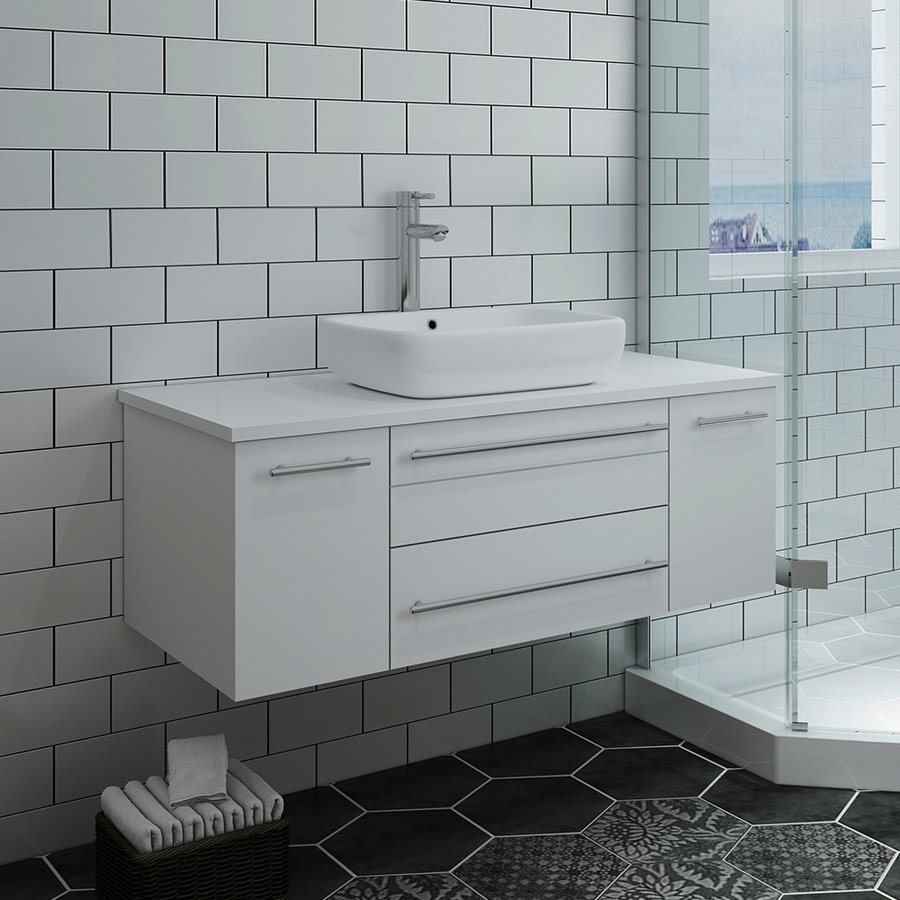 Fresca 42 Inch Lucera Single Sink Floating Vanity With Top And Vessel Sink White Fcb6142wh Vsl Cwh V Keats Castle