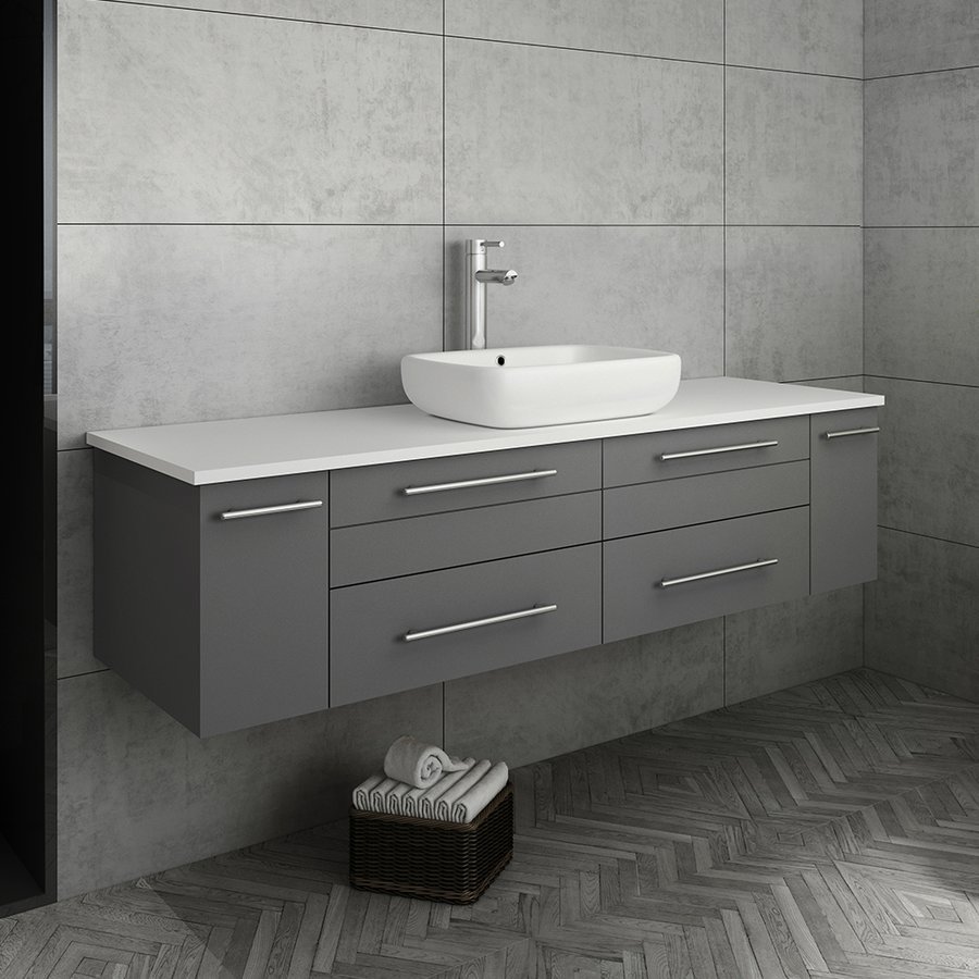 Fresca FCB6160GR-VSL-CWH-V, 60 Inch Lucera Single Sink Floating Vanity ...