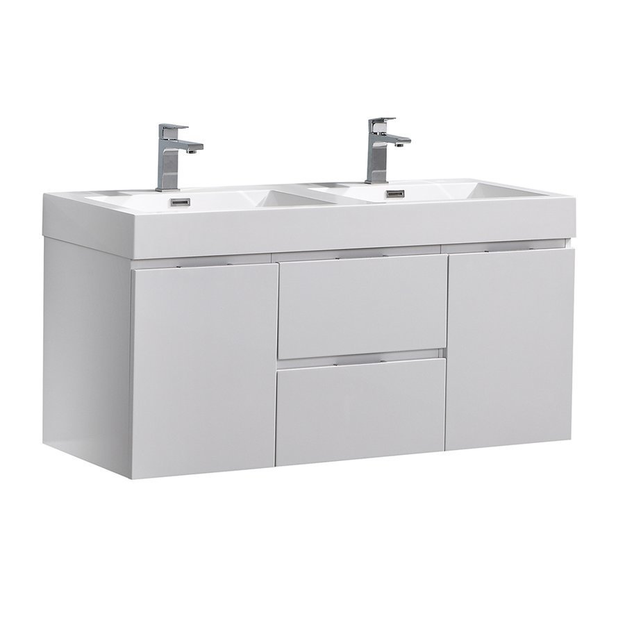 Fresca Valencia 48 Glossy White Wall Hung Double Sink Modern Bathroom Vanity Fcb8348wh D I Keats Castle