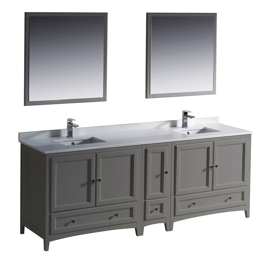 84 Inch Antique Brown Double Sink Bathroom Vanity with Marble