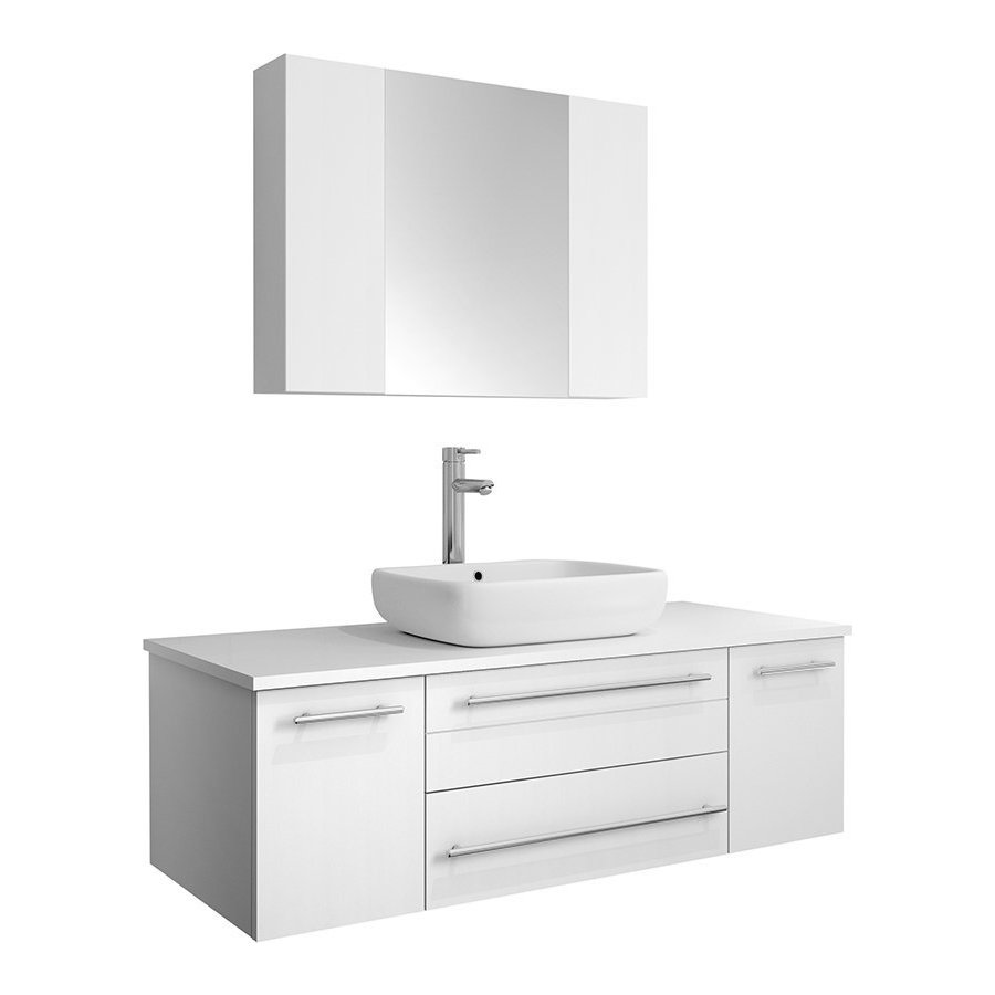 Fresca 48 Inch Lucera Single Sink Floating Vanity With Top Vessel Sink And Medicine Cabinet White Fvn6148wh Vsl J Keats