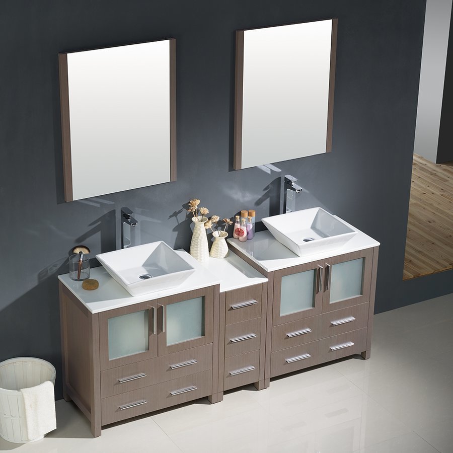 Fresca Torino 72 Gray Modern Double Sink Bathroom Vanity w/ Side Cabinet & Vessel Sinks