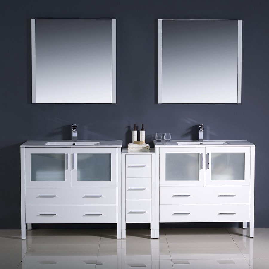 Fresca Torino 84 White Modern Bathroom Vanity W Side Cabinet Integrated Sinks Fvn62 361236wh Uns J Keats