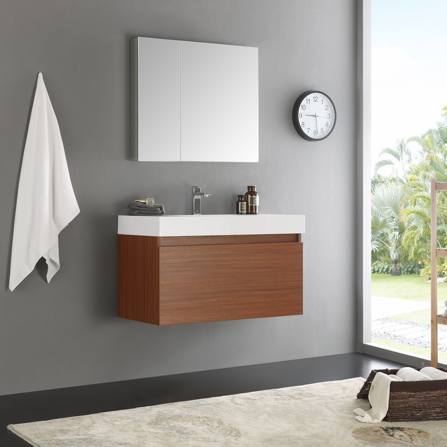 16 Dark Walnut Modern Bathroom Vanity with Faucet, Mirror, Medicine Cabinet  and Linen Side Cabinet Option