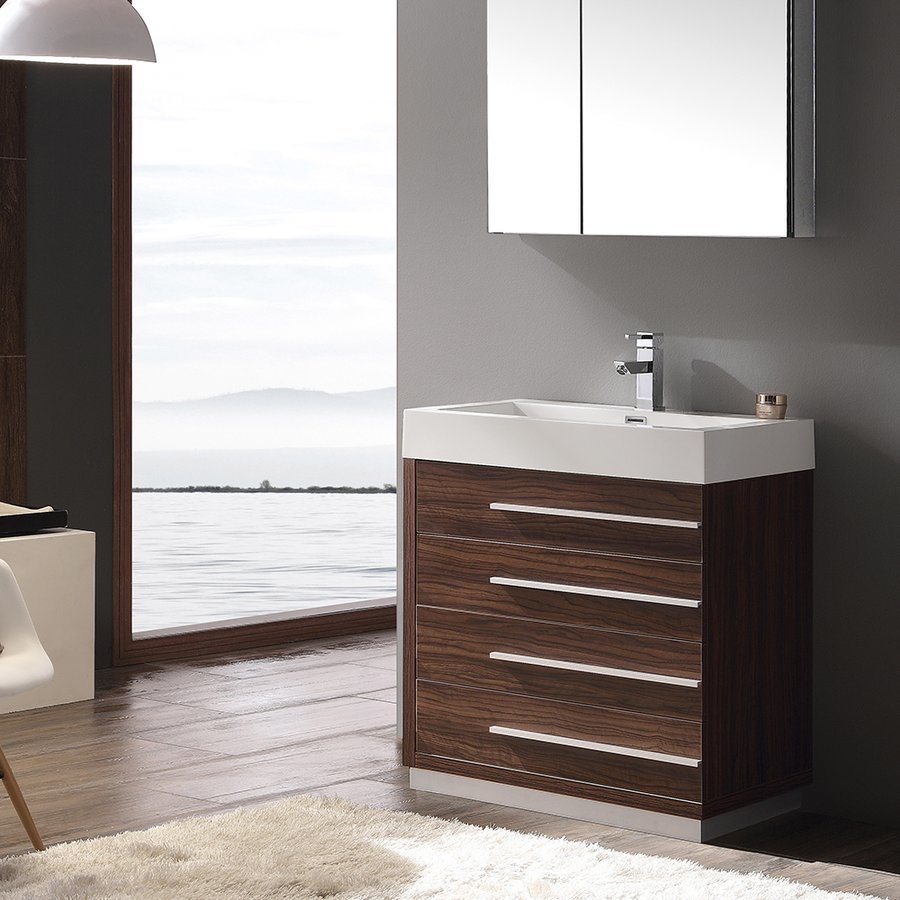 16 Dark Walnut Modern Bathroom Vanity with Faucet, Mirror, Medicine Cabinet  and Linen Side Cabinet Option