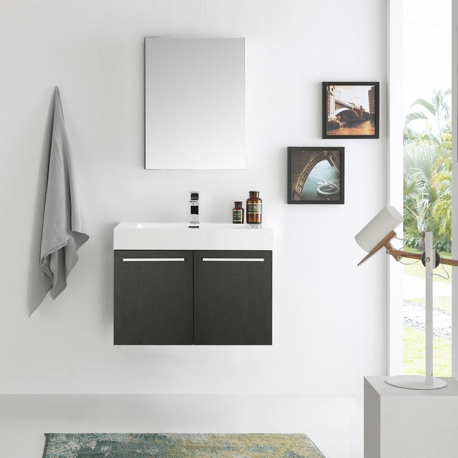 16 Dark Walnut Modern Bathroom Vanity with Faucet, Mirror, Medicine Cabinet  and Linen Side Cabinet Option