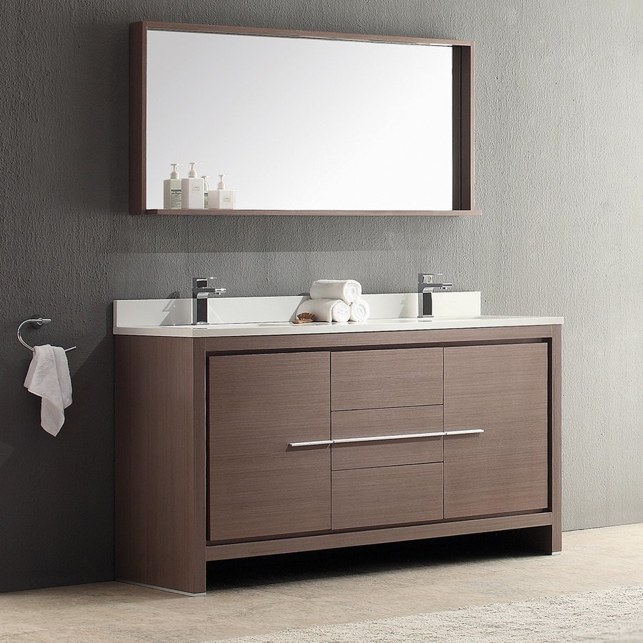 Fresca Pulito Small Black Modern Bathroom Vanity with Tall Mirror