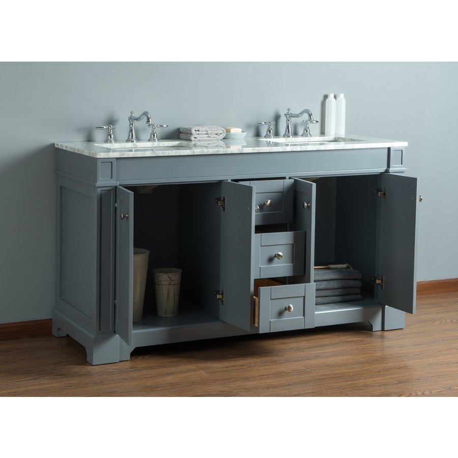 Stufurhome Seine 60 Inches Double Sink Bathroom Vanity - Grey Hd-1632G-60-Cr | Keats & Castle