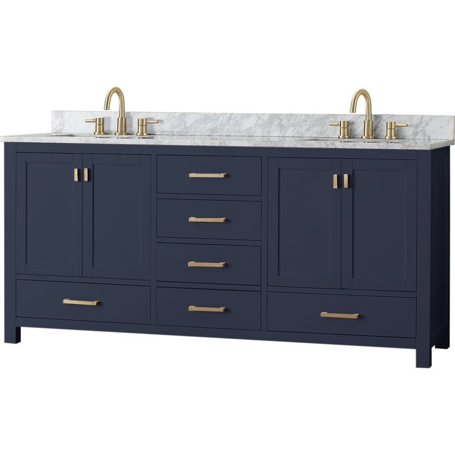 Avanity 73 Inch Modero Double Sink Vanity With Carrara White Marble Stone Top Navy Blue Modero Vs72 Nb C Keats Castle