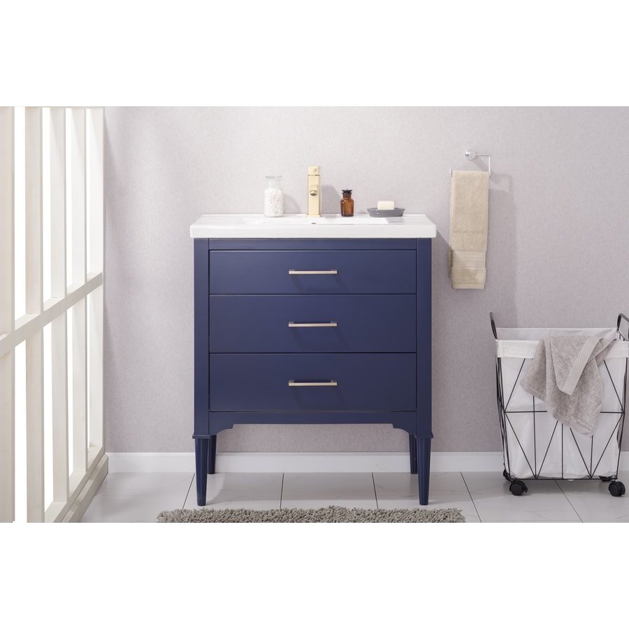 Design Element 30 Inch Mason Single Sink Bathroom Vanity Blue