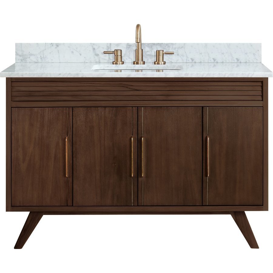 Avanity 49 Inch Taylor Single Sink Vanity Combo Brown Teak With Carrara White Marble Top Taylor Vs49 Bt J Keats