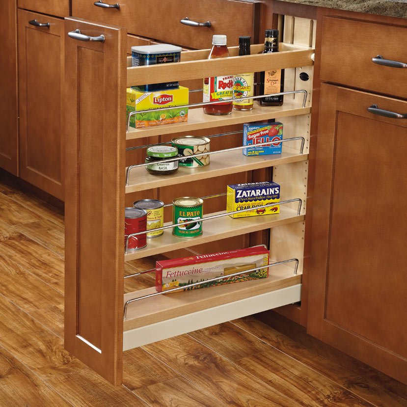 Rev-A-Shelf 8-inch Wide Pull-Out Wood Tall Cabinet Pantry w/ Adjustable  Shelves