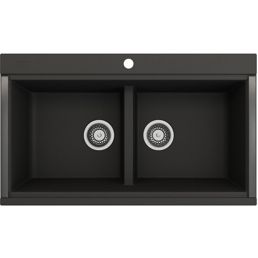 BOCCHI 33 Campino Uno Dual Mount Granite Single Bowl Kitchen Sink with Strainer, Matte Black