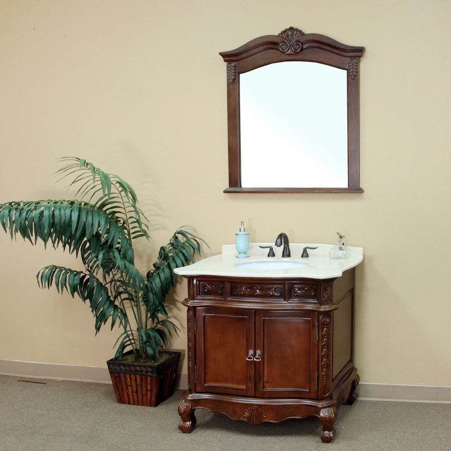 Bellaterra 34 Single Sink Bathroom Vanity Medium Walnut Cream Top 202016a S Cr Keats Castle