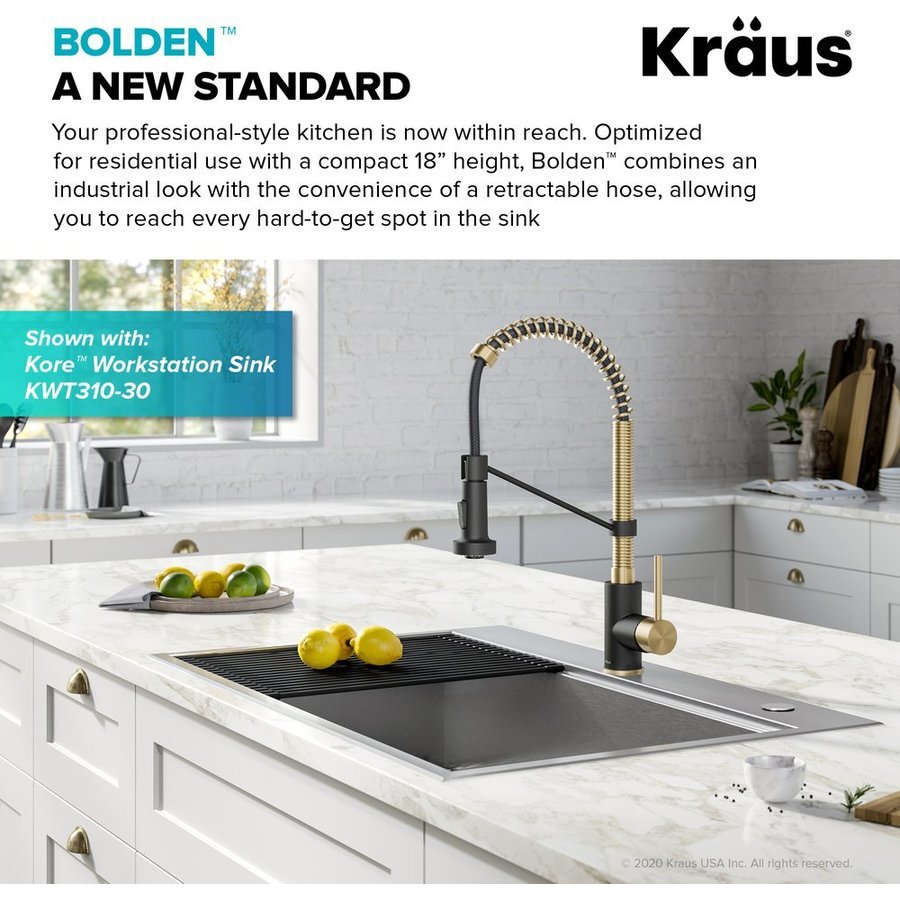 KRAUS Pull-Down Kitchen Faucet in Brushed Brass & Matte Black