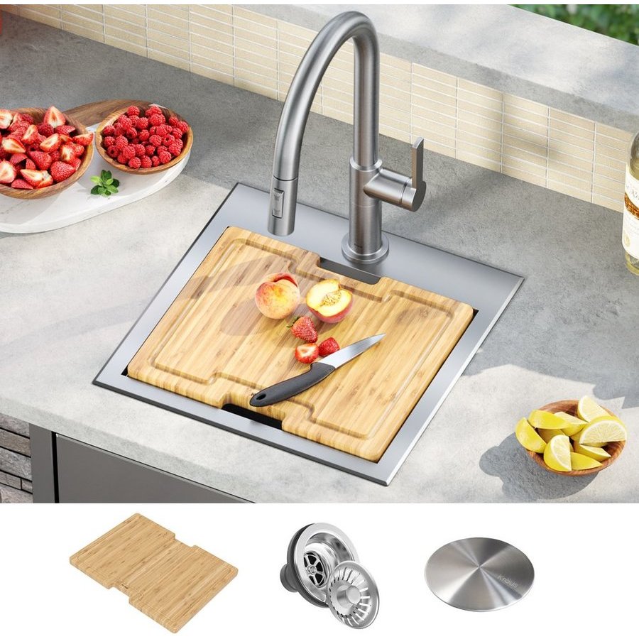 Organic Solid Bamboo Cutting Board with Built-In Grooves - Designed for  Kraus Kitchen Sink Workstations by Kraus