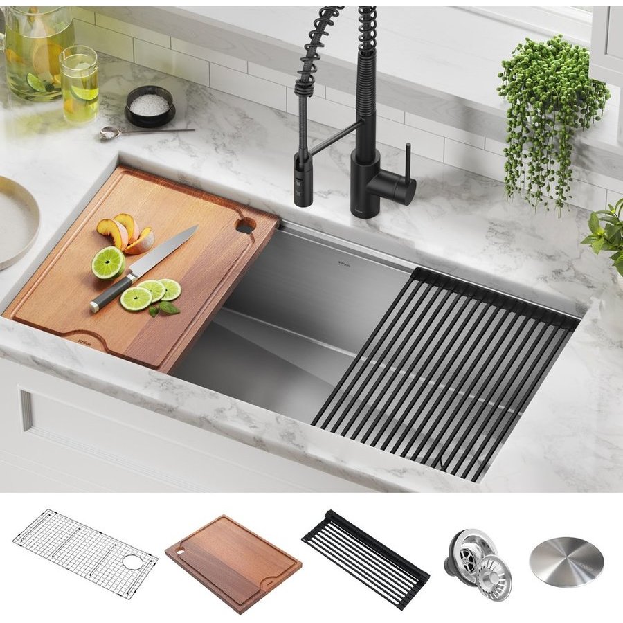 Kraus Kore 36 Inch Length Undermount Workstation Single Bowl Kitchen Sink  with Accessories, Stainless Steel KWU110-36 Keats  Castle
