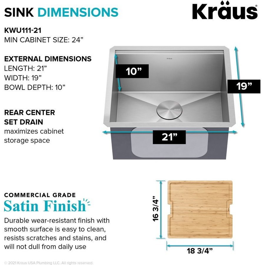 Kraus Kore 21 Inch Length Undermount Workstation Single Bowl Kitchen Sink  with Accessories, Stainless Steel KWU111-21 Keats  Castle