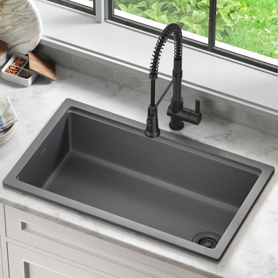 Kraus Kore Workstation Dual-mount 33-in x 22-in Stainless Steel Single Bowl  2-Hole Workstation Kitchen Sink in the Kitchen Sinks department at