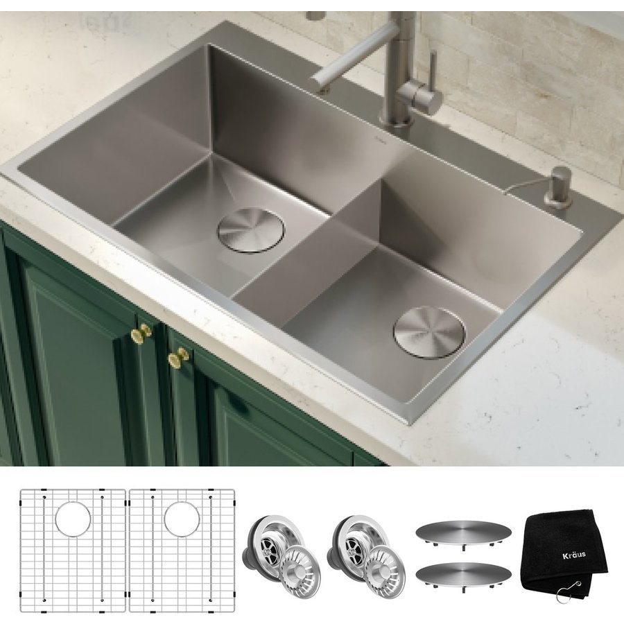32 Inch Slim Low Divider Double Bowl Undermount Stainless Steel Kitchen Sink