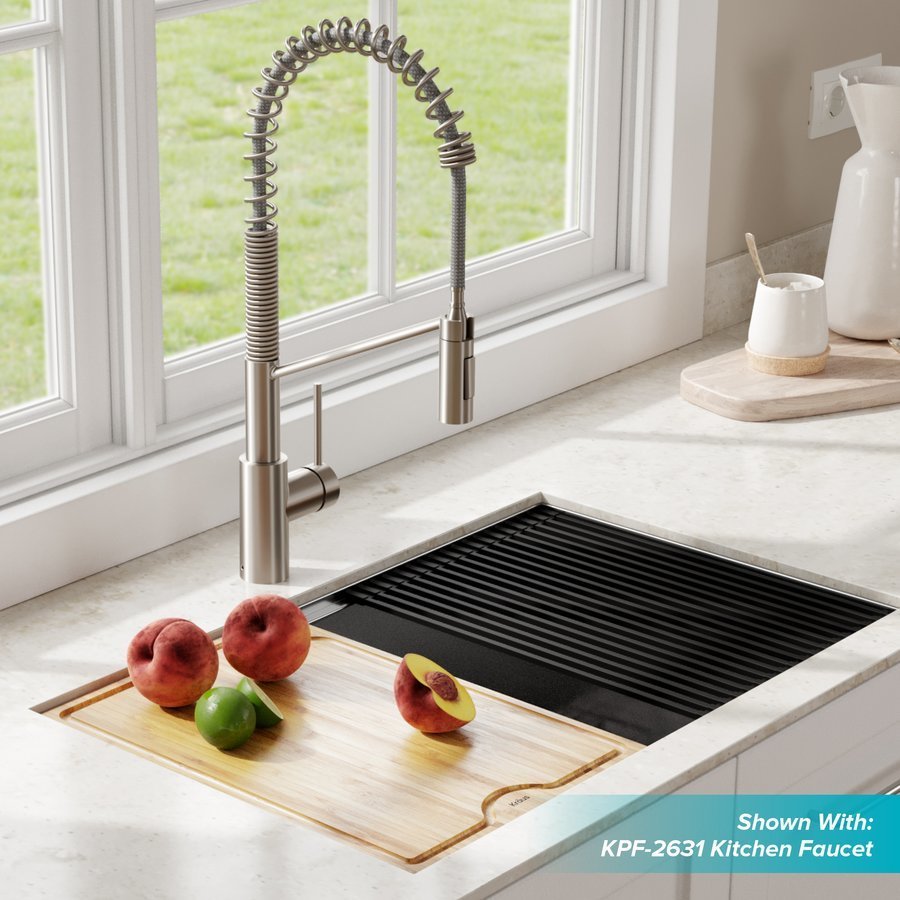 Kraus 21 Kore Undermount Workstation Stainless Steel Single Bowl Kitchen Sink with Accessories - 16 Gauge | KWU111-21