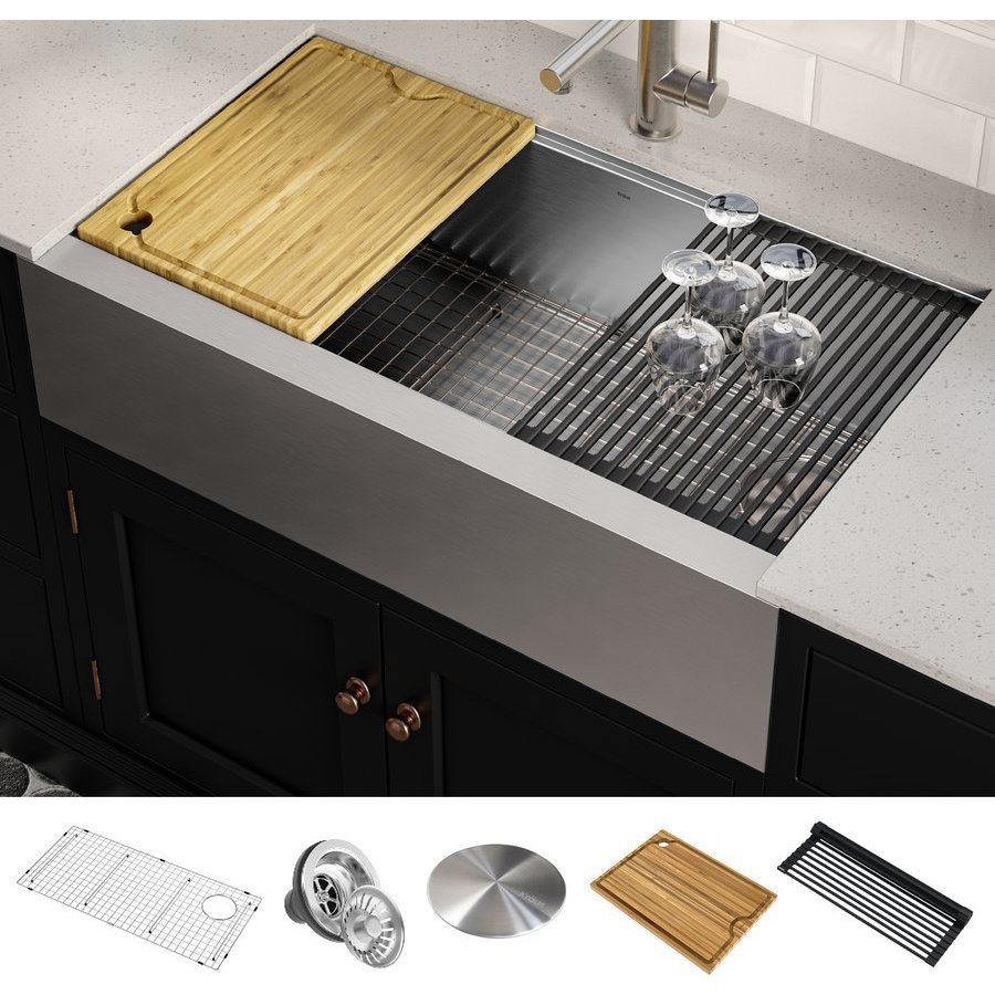 Kraus Kore 33 in. Drop-In / Undermount Workstation16 Gauge Stainless Steel  Single Bowl Kitchen Sink with Accessories 