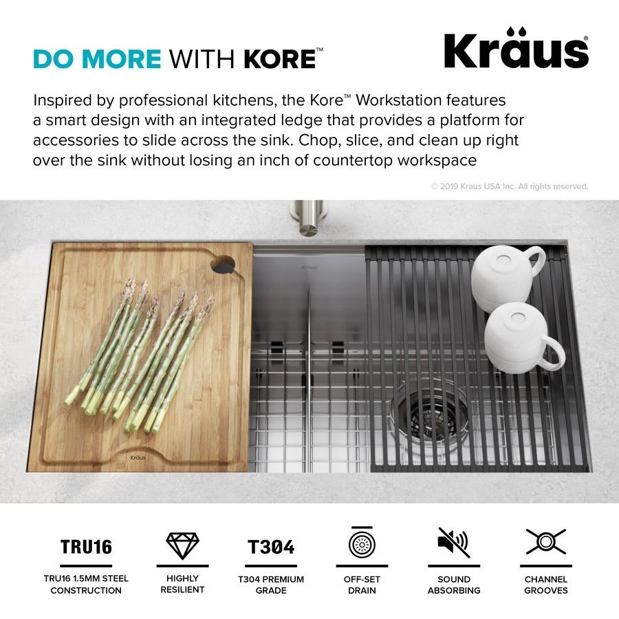 KRAUS Kore Workstation 33-inch Undermount 16 Gauge Double Bowl