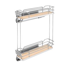 5 Inch Width 2-Tier Wire Kitchen Base Cabinet Organizer for 9 Inch Width Face Frame Cabinet with Blum Tandem BLUMOTION Soft-Close Slides, Natural, Min. Cabinet Opening: 6&quot; W x 22-1/4&quot; D x 25&quot; H
