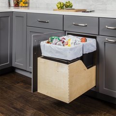 Preassembled 50 Quart Plywood Dovetail Double Pullout Waste Container, Black