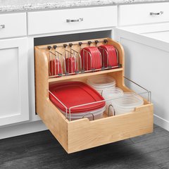 20-1/2 Inch Width Kitchen Base Cabinet Pull-Out Food Storage Container Organizer with Soft Close Heavy Duty Slides, for 24 Inch Base Cabinet, Natural, Min. Cabinet Opening: 21&quot; W x 21-3/4&quot; D x 19&quot; H