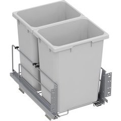 35 Quart ENVI Bottom Mount Saphir Pre-Assembled Double Pull-Out Soft-Closing Waste Container For 18 Inch Opening W, Platinum