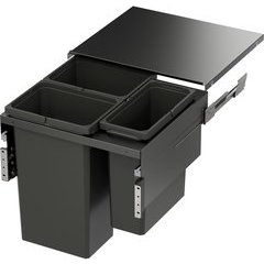 37 Quart ENVI Space XX Pro Top Mount Full Height Double Pull-Out Soft-Closing Waste Container For 24 Inch Opening W, Frameless, Carbon Steel Gray